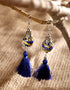 Blue Pottery Bead With Tassels Earring (Blue & Yellow Striped)